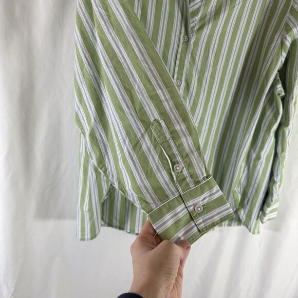 New Aerie Blouse Women's Small Green Blue Striped Long Sleeve Button Up - Picture 4 of 10
